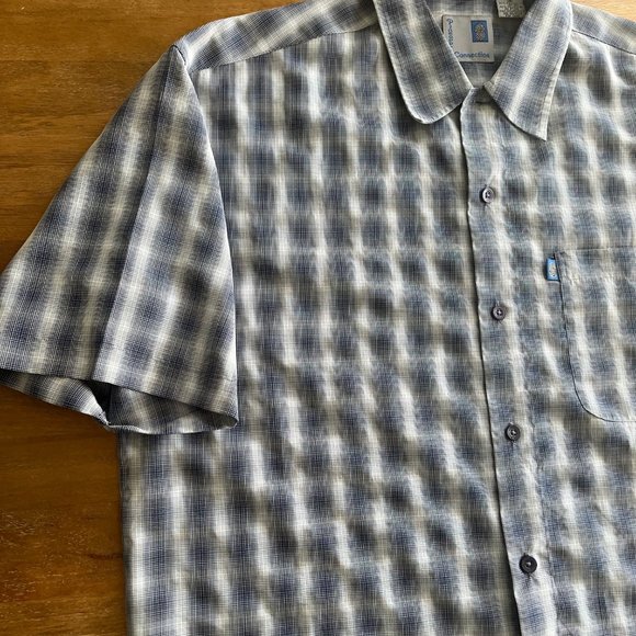 Vintage‎ Men’s Pineapple Connection Medium Hawaiian Shirt Blue Plaid Rayon Blend - Picture 2 of 7